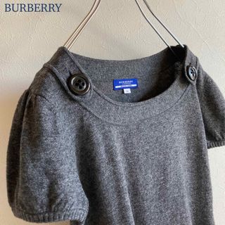 バーバリーブルーレーベル(BURBERRY BLUE LABEL)のバーバリー ブルーレーベル カシミヤ混 半袖 パフスリーブ ニット チャコール(ニット/セーター)