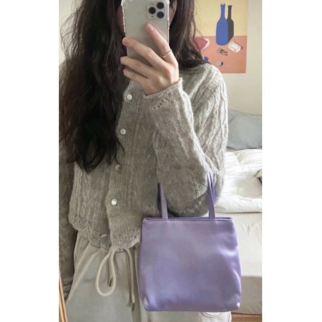 サテン カラー バッグ ミニトート 紫 春物 夏物 キラキラ ナチュラル 韓国 レディースのバッグ(ハンドバッグ)の商品写真