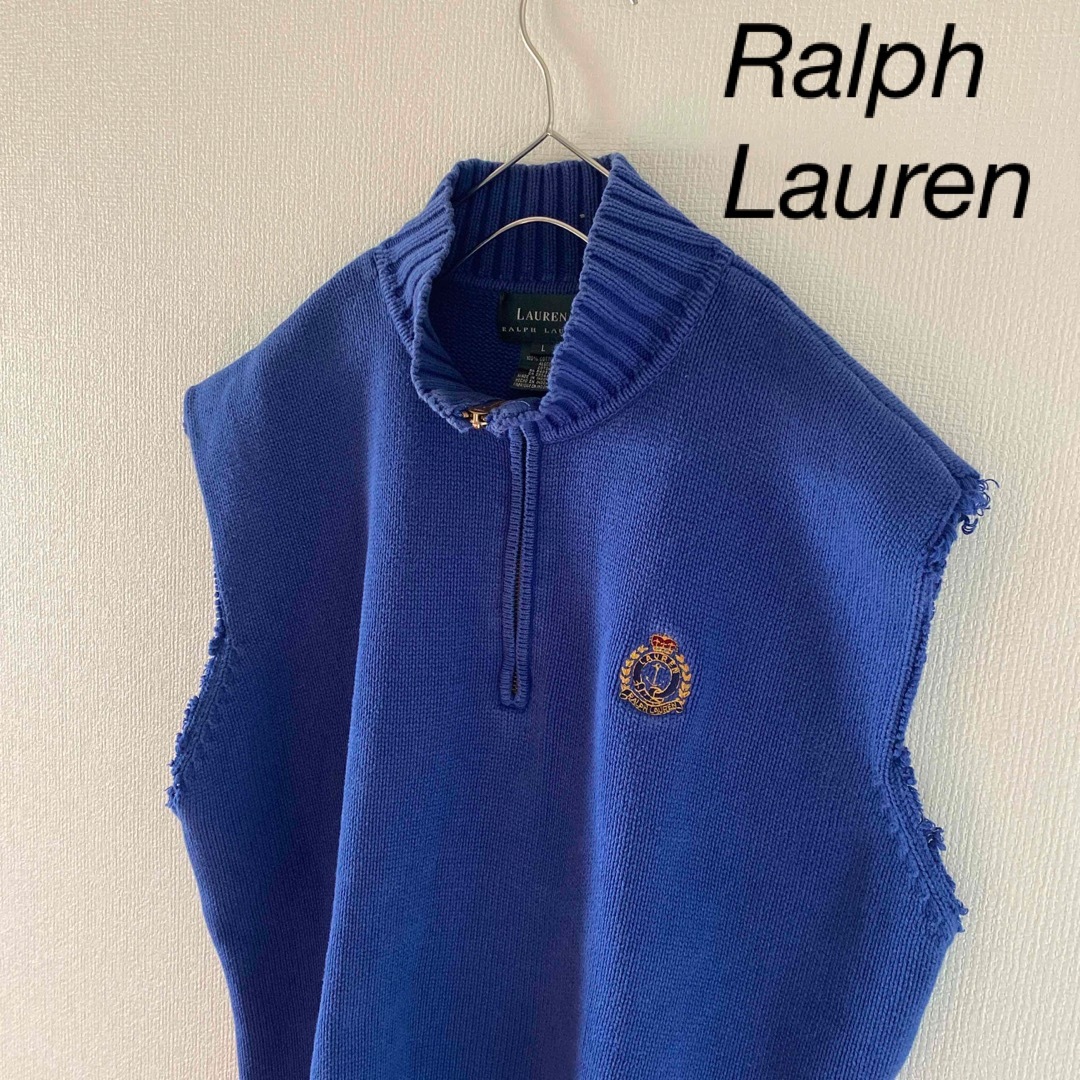 RalphLaurenハーフジップニットベストメンズボロパープルブルー紫青Lのサムネイル