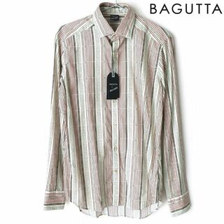 新品 BAGUTTA バグッタ 最高級 メンズ ドレスシャツ 織柄 黒 42
