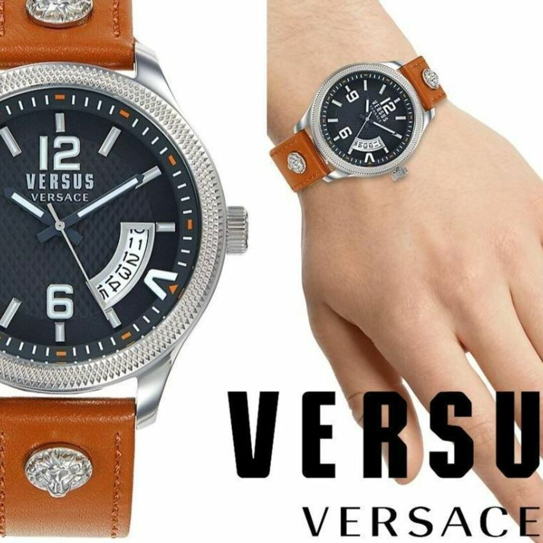 新品 ヴェルサスヴェルサーチ 3針デイト ギョーシェ メンズ腕時計 茶44mm
