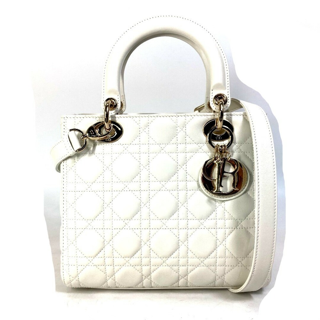 Dior(ディオール)のディオール Dior レディディオール カナージュ M0565ONGE_M030 LADY DIOR ミディアム 2WAY ショルダーバッグ 斜め掛け ハンドバッグ ラムスキン ホワイト 未使用 レディースのバッグ(ハンドバッグ)の商品写真