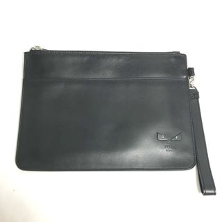 FENDI - フェンディ FENDI モンスター バクス 7N0087 カバン ストラップ付 ポーチ クラッチバッグ レザー ブラック