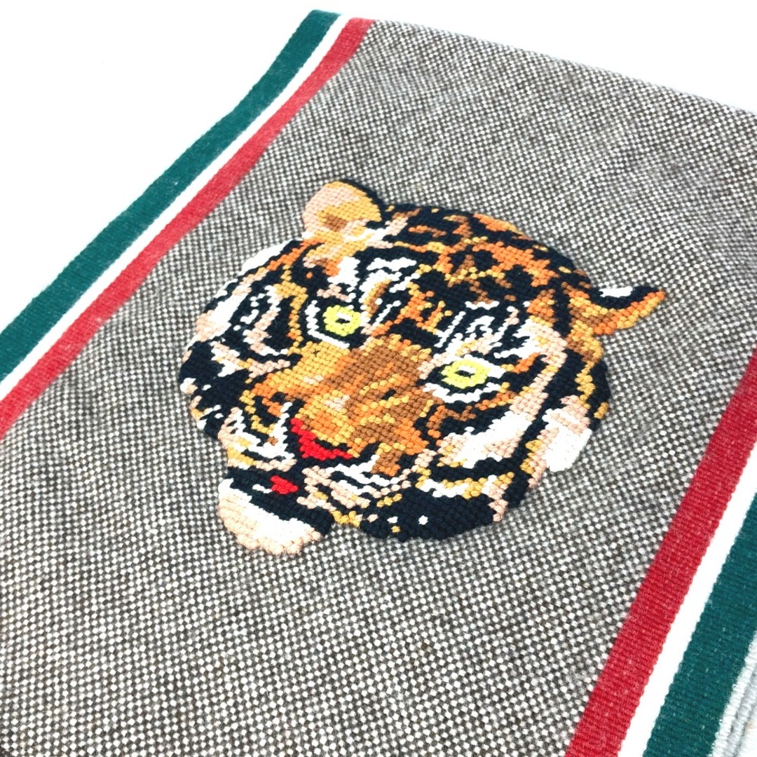 Gucci(グッチ)のグッチ GUCCI タイガー 刺繍 フリンジ シェリーライン マフラー ウール ブラウン メンズのファッション小物(マフラー)の商品写真