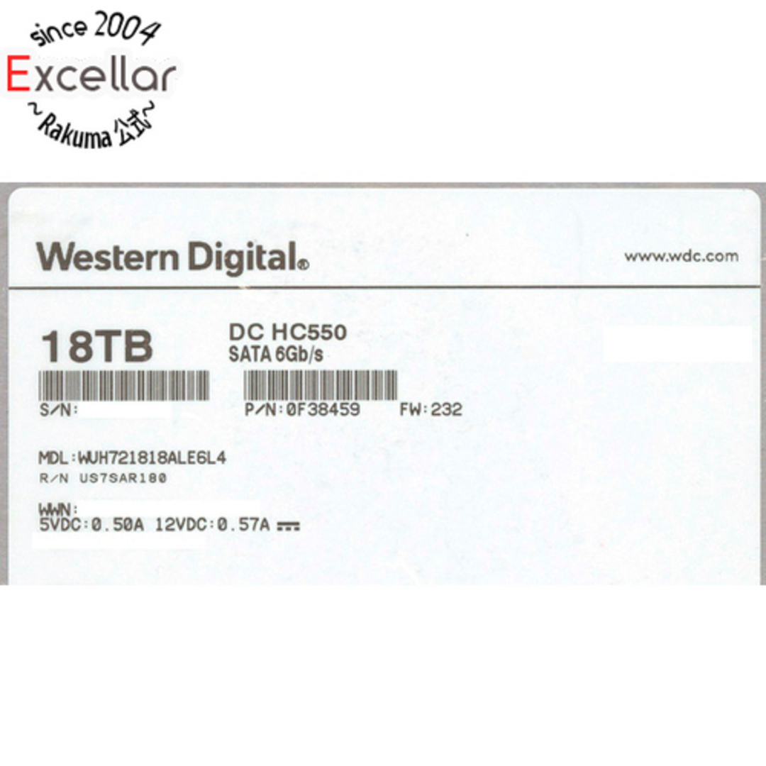 Western Digital製HDD　WUH721818ALE6L4　18TB SATA600 7200　6000～7000時間以内型番