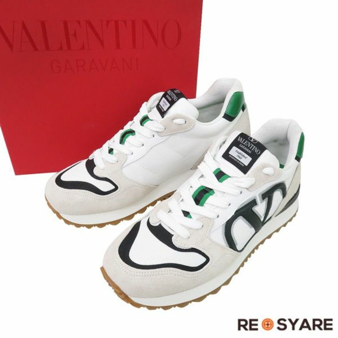 極美品 VALENTINO ヴァレンティノ 2023AW V LOGO ペース ロゴ レザー メッシュ ファブリック レースアップ スニーカー シューズ 箱付 41 26cm 46016スニーカー