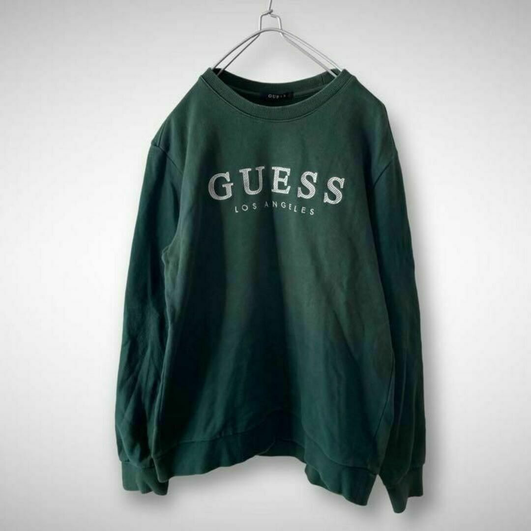 GUESS(ゲス)の★スウェット トレーナー GUESS 刺繍ロゴ グリーン 古着★ メンズのトップス(スウェット)の商品写真