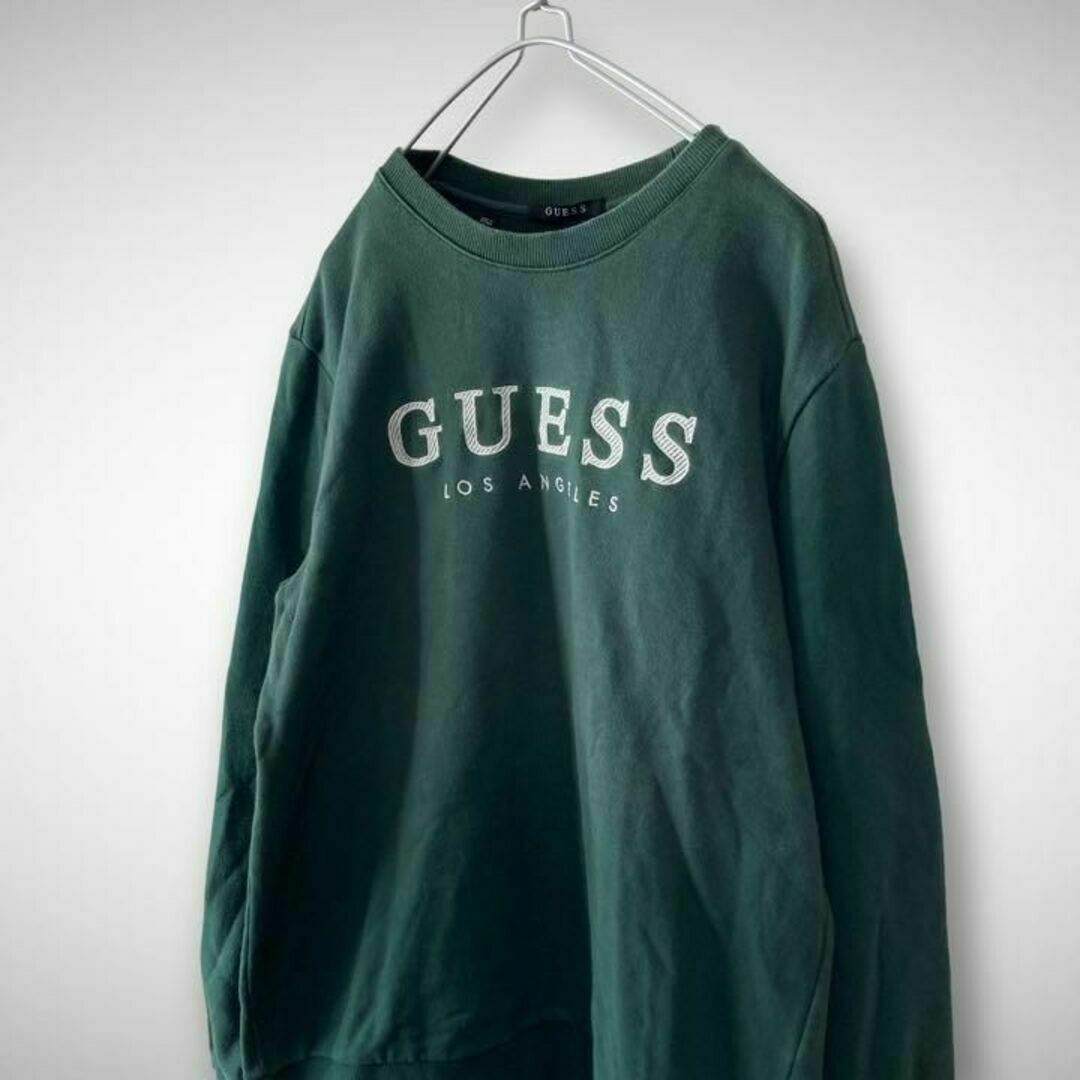 GUESS(ゲス)の★スウェット トレーナー GUESS 刺繍ロゴ グリーン 古着★ メンズのトップス(スウェット)の商品写真