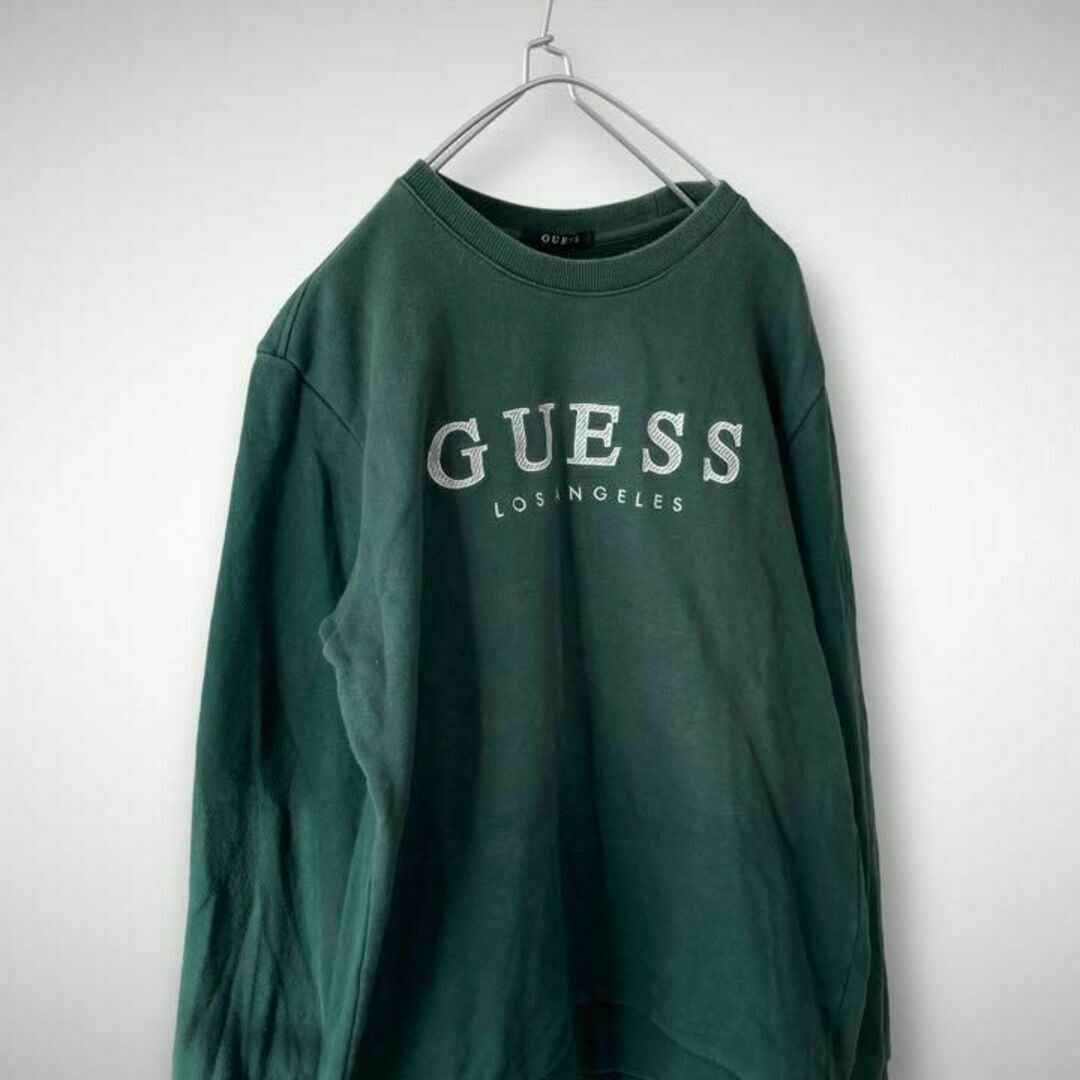 GUESS(ゲス)の★スウェット トレーナー GUESS 刺繍ロゴ グリーン 古着★ メンズのトップス(スウェット)の商品写真