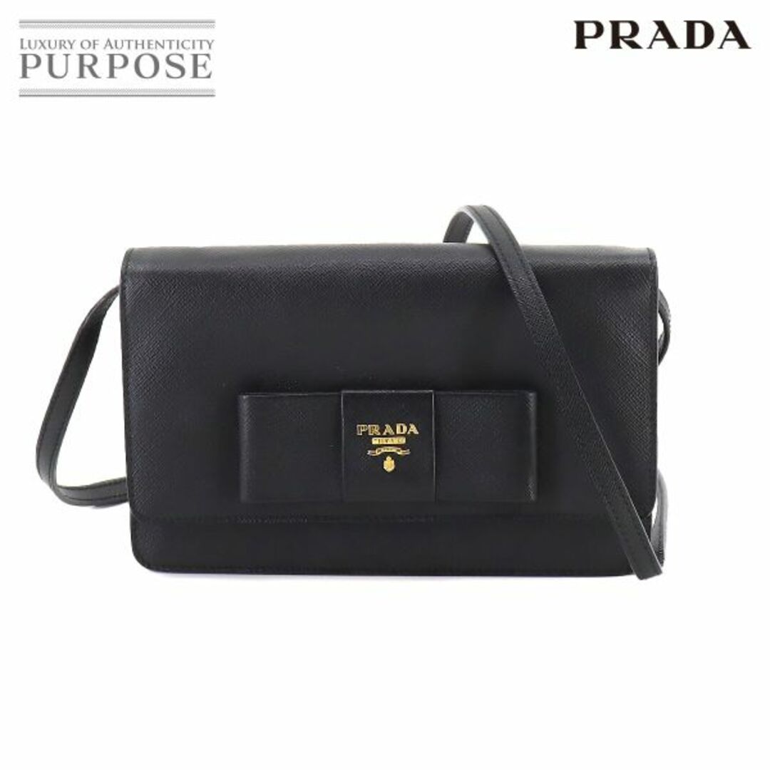 【美品】PRADA プラダ 折財布 サフィアーノ レザー ゴールド ブラック