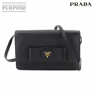 美品　PRADA プラダ　サフィアーノレザー　黒　ブラック　ゴールド　ロゴ金具