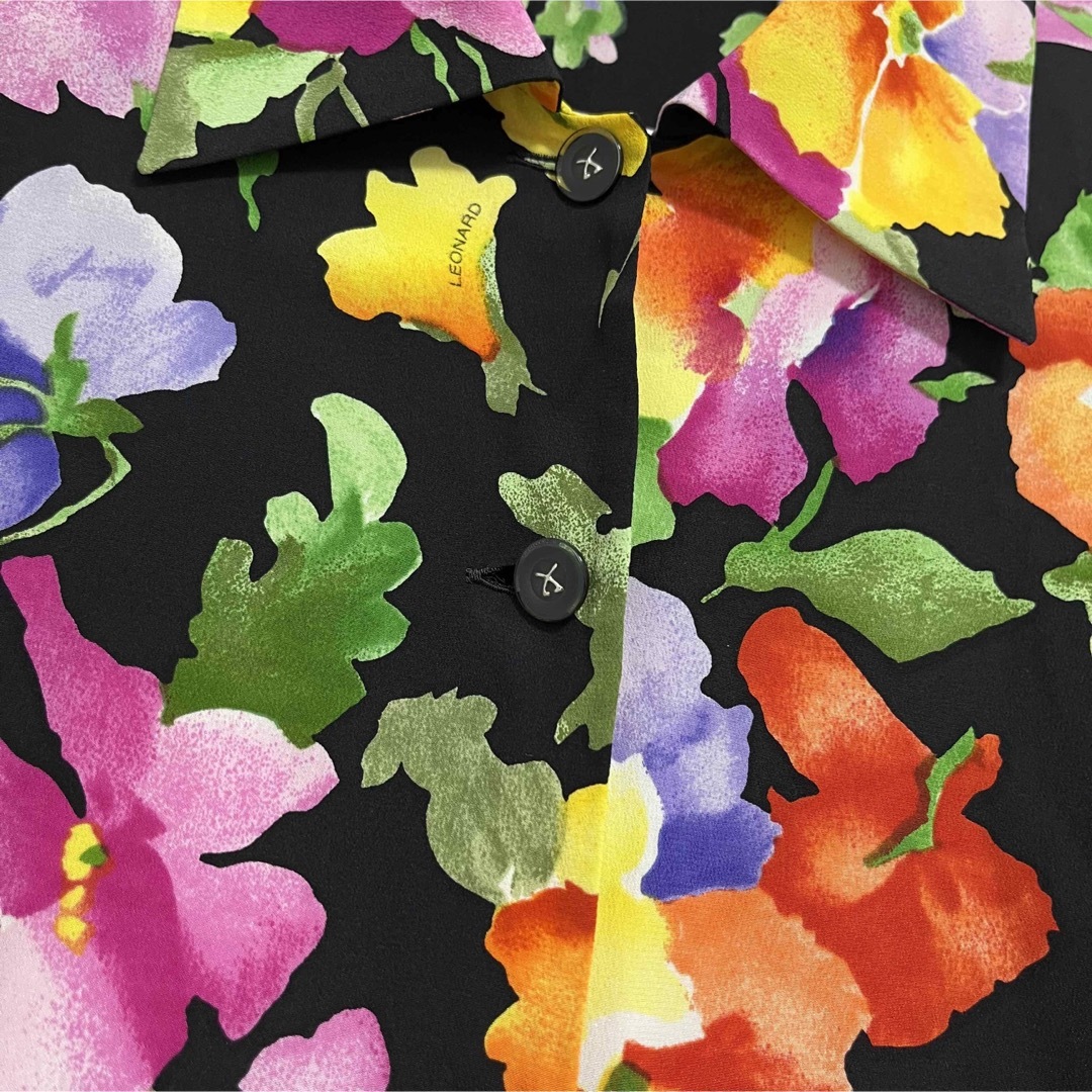 未使用✨高級 レオナール シルク100% 花柄 総柄シャツ 派手 上品