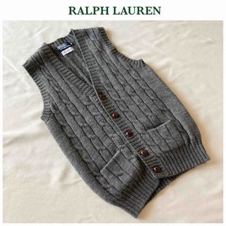 ラルフローレン(Ralph Lauren)のビンテージ ポロラルフローレン ウール Vネック ケーブルニット ベスト グレー(ニット/セーター)