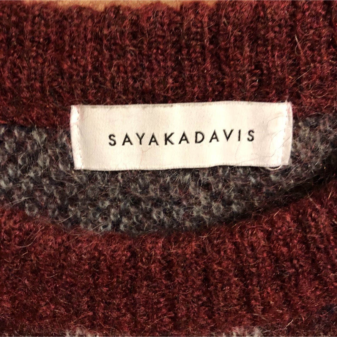 SAYAKA DAVIS(サヤカディヴィス)のSAYAKA DAVIS ニット　モヘア　ボルドー　赤　チェック レディースのトップス(ニット/セーター)の商品写真