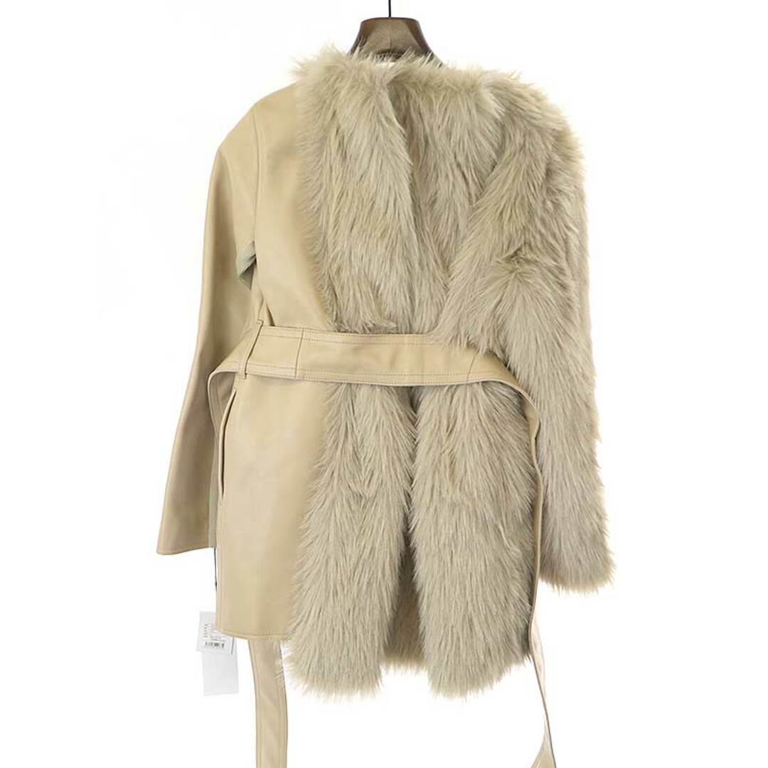 sacai(サカイ)のsacai サカイ 23AW Faux Fur & Leather Belted Coat リブ切替フォックスファーレザーコート ベージュ 1 レディースのジャケット/アウター(その他)の商品写真