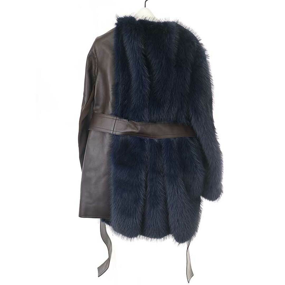 sacai サカイ 23AW Faux Fur & Leather Belted Coat リブ切替フォックスファーレザーコート ネイビー ブラウン 1