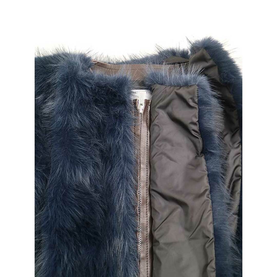 sacai サカイ 23AW Faux Fur & Leather Belted Coat リブ切替フォックスファーレザーコート ネイビー ブラウン 1 レディースのジャケット/アウター(ロングコート)の商品写真