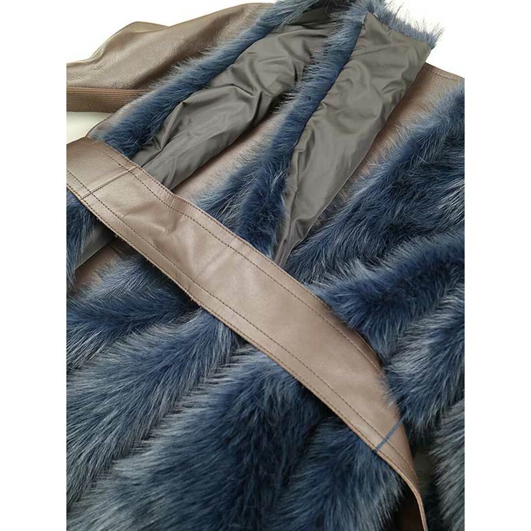 sacai サカイ 23AW Faux Fur & Leather Belted Coat リブ切替フォックスファーレザーコート ネイビー ブラウン 1 レディースのジャケット/アウター(ロングコート)の商品写真