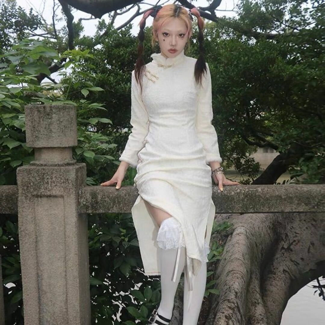 PAMEO POSE - SWAG ジャガード織 フェザー ホワイト ロング