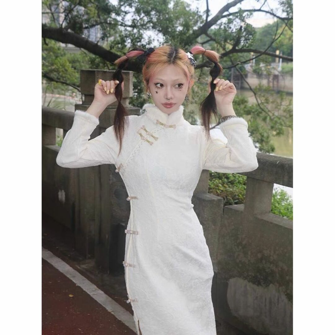 PAMEO POSE - SWAG ジャガード織 フェザー ホワイト ロング