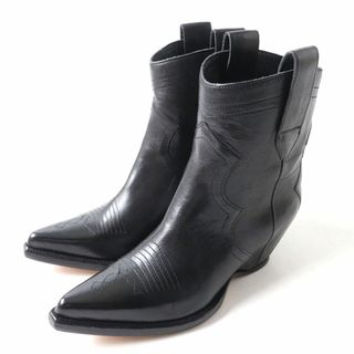 マルタンマルジェラ(Maison Martin Margiela)の【ドンドン見直し】極美品★Maison Margiela メゾン マルジェラ 22 S58WU0344 20年 レザー ショート ウエスタンブーツ 黒 36 伊製 箱・袋付(ブーツ)