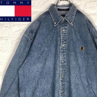 トミーヒルフィガー(TOMMY HILFIGER)のトミーヒルフィガー 90s フラッグロゴ デニムBDシャツ 刺繍 超ゆるだぼ(シャツ)