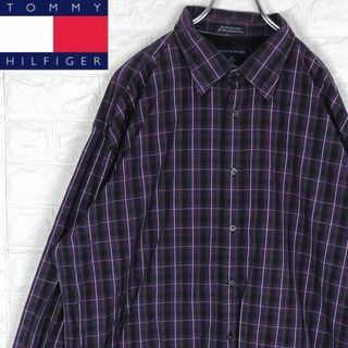 トミーヒルフィガー(TOMMY HILFIGER)のトミーヒルフィガー 超ゆるだぼ 長袖チェックシャツ 希少カラー 紫×黒 刺繍ロゴ(シャツ)