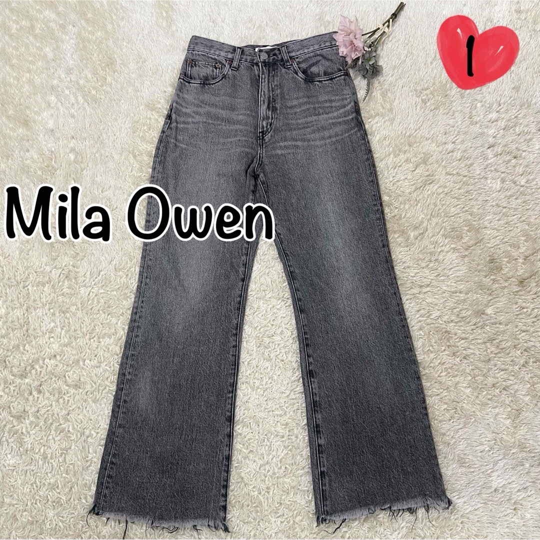 Mila Owen(ミラオーウェン)のMila Owenミラオーウェン  カットオフハイウエスト寸たらデニムパンツ1黒 レディースのパンツ(デニム/ジーンズ)の商品写真