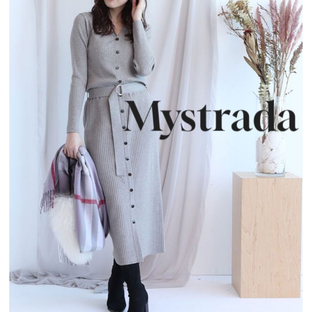 Mystrada(マイストラーダ)のマイストラーダ Mystrada フロント釦 リブ ニット タイト ワンピース レディースのワンピース(ロングワンピース/マキシワンピース)の商品写真