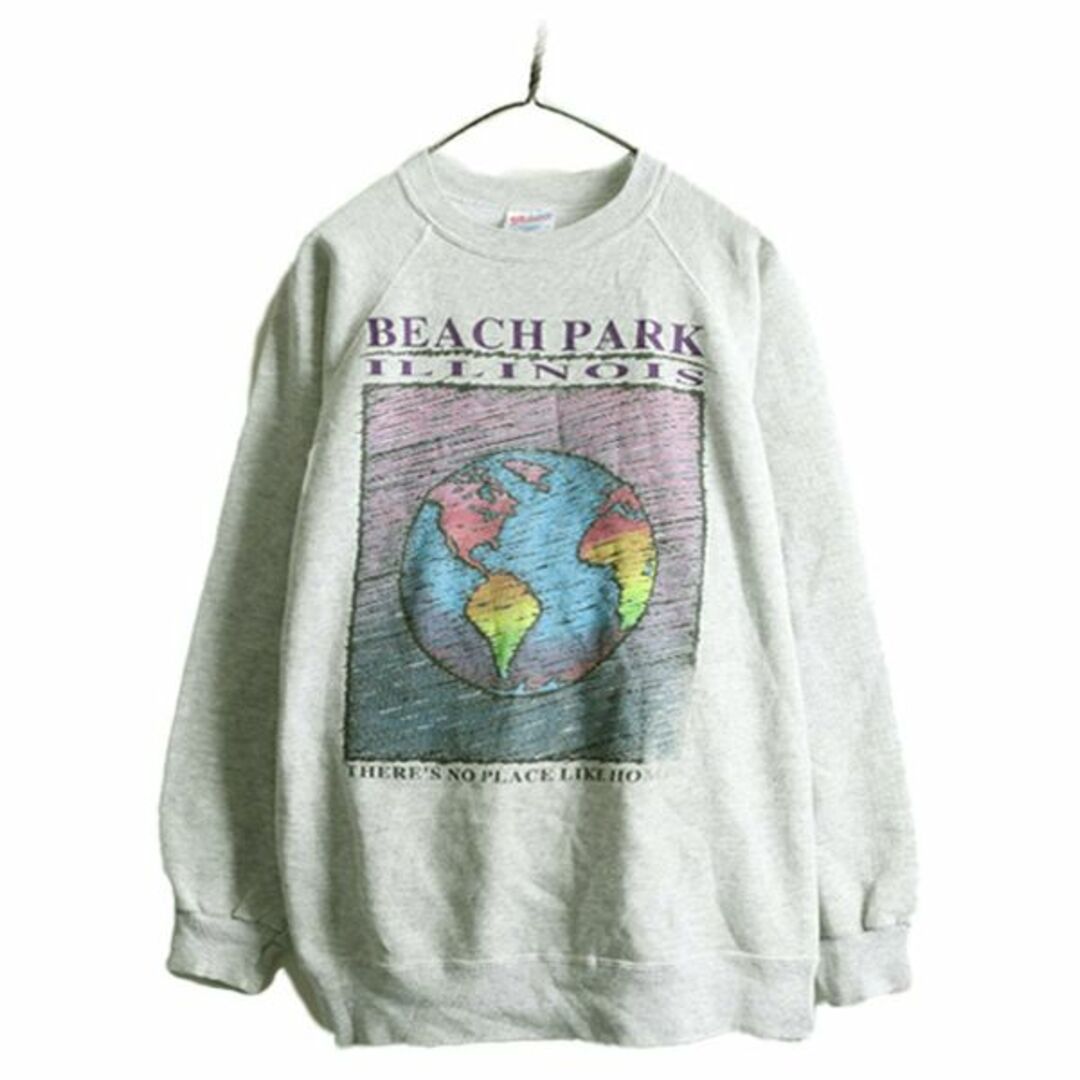 90s USA製 地球 アート イラスト プリント スウェット L グレー 古着 90s USA製 地球 アート イラスト プリント スウェット L グレー 古着
