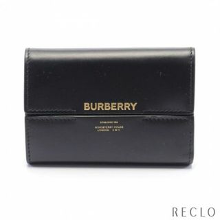 バーバリー(BURBERRY)のホースフェリープリント 三つ折り財布 レザー ブラック(財布)