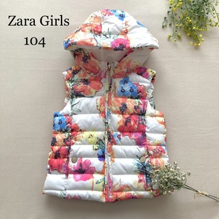 ザラ(ZARA)の114ザラガールズ　まるで水彩画＊美しい透き通るようなお花　中綿パーカーベスト(ジャケット/上着)