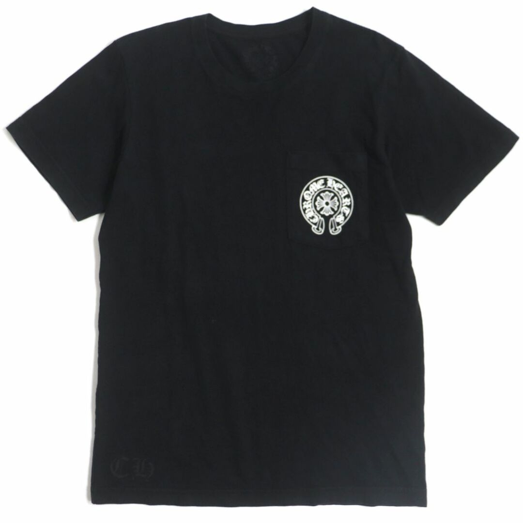 良品▼CHROME HEARTS クロムハーツ THE HERES PROJECT プリント ポケット付き 半袖Tシャツ ブラック SMALL 170/92B メンズ USA製 正規品約44cm着丈