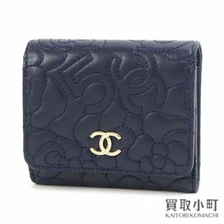 シャネル CHANEL ラウンドファスナー長財布 カメリア ラインストーン ココマーク  ブルー レザー  | ロングウォレット レディース ファッション サイフ ブランド小物 革 ランクA