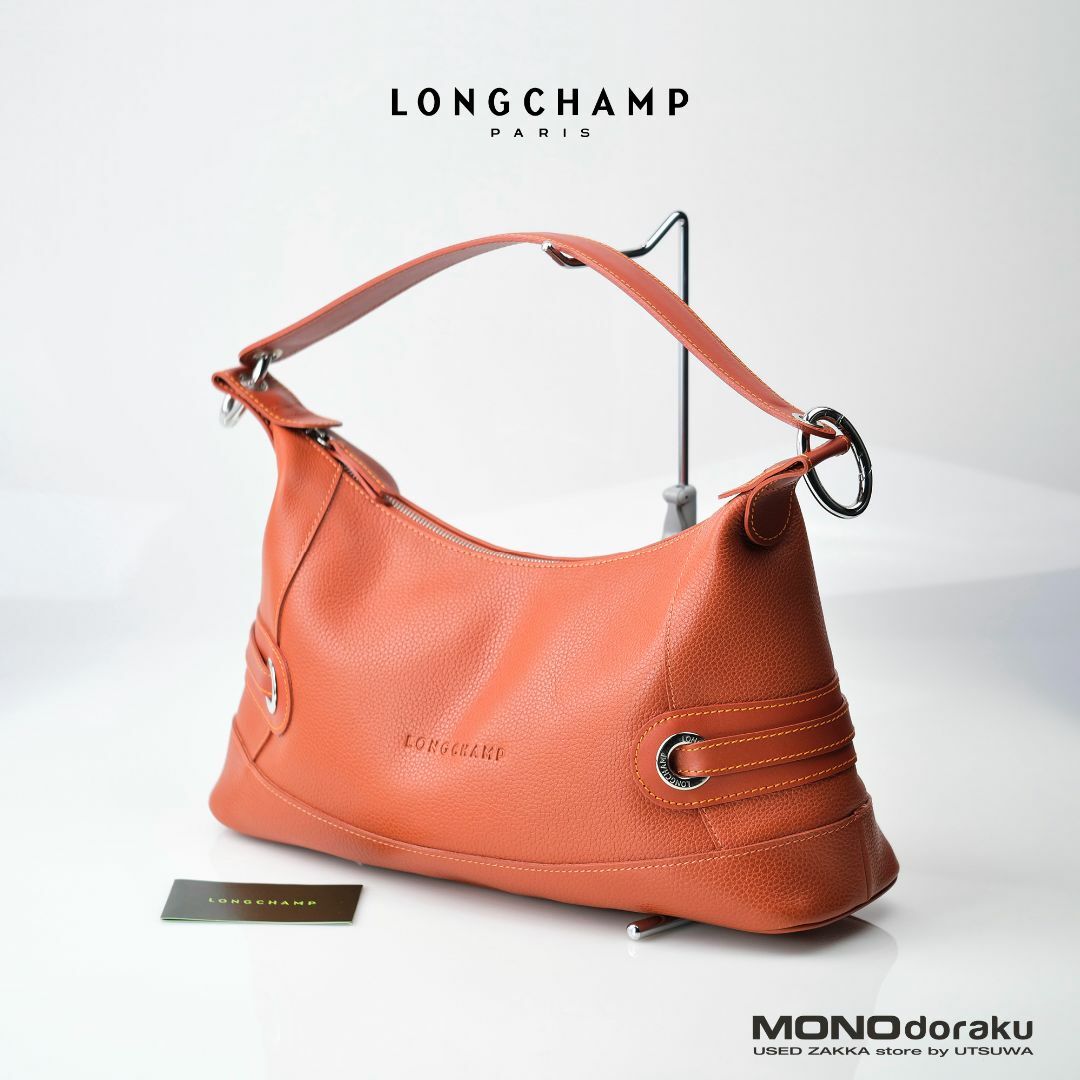 約9cmハンドルの長さロンシャン LONGCHAMP ショルダーバッグ レザー オレンジ 美品