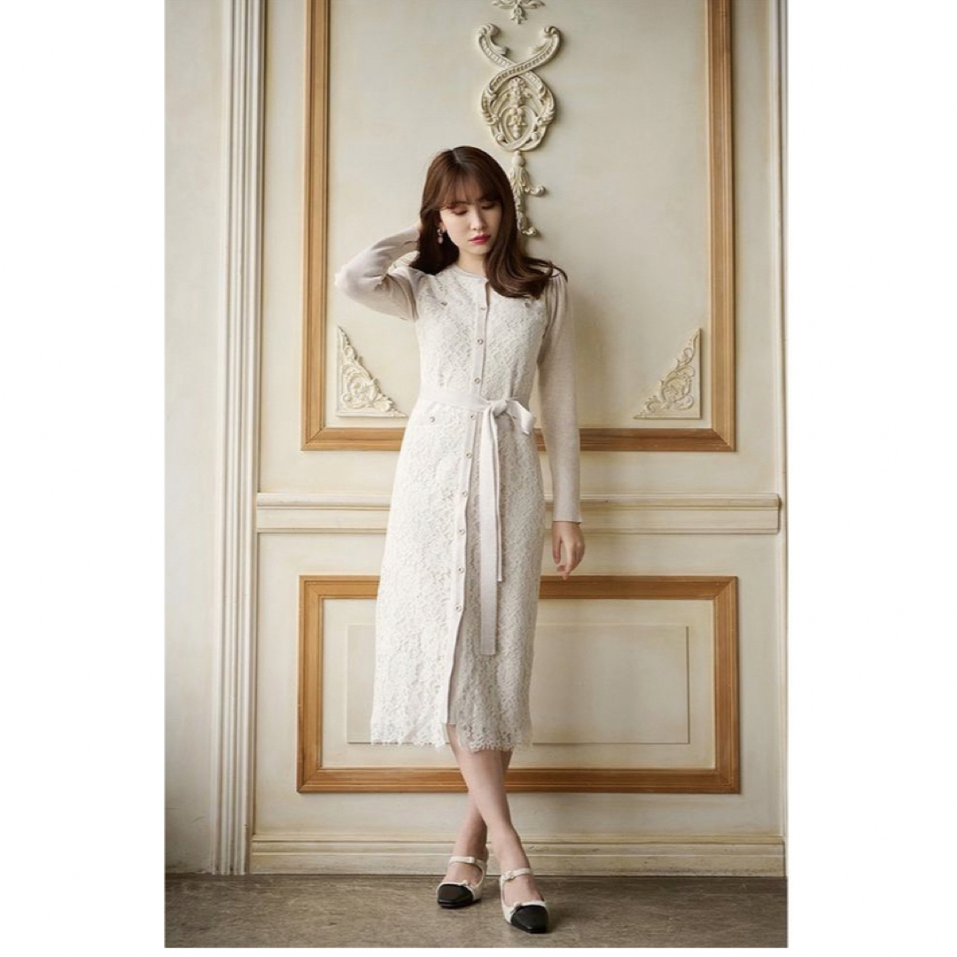 Her lip to(ハーリップトゥ)の新品タグ付き♡ Victoria Lace Belted Knit Dress レディースのワンピース(ロングワンピース/マキシワンピース)の商品写真