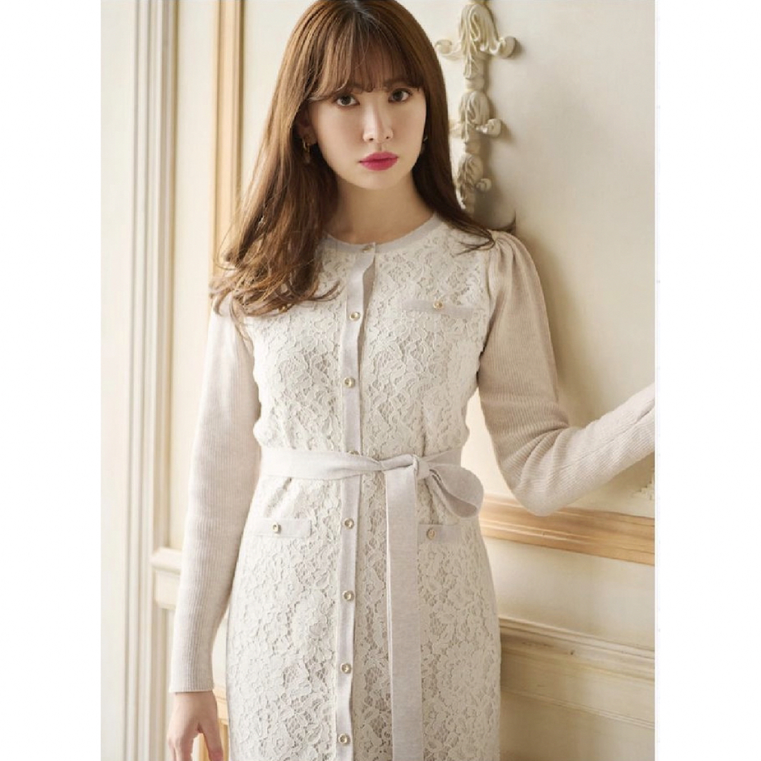 Her lip to(ハーリップトゥ)の新品タグ付き♡ Victoria Lace Belted Knit Dress レディースのワンピース(ロングワンピース/マキシワンピース)の商品写真