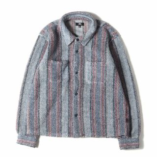 ステューシー(STUSSY)のSTUSSY ステューシー シャツ サイズ:XL 近年モデル ジャカードストライプ シェルパ フリース ボタンアップ 長袖 シャツ ジャケット STRIPED SHERPA SHIRT アウター ボア ブルゾン ブルー 【メンズ】【中古】(その他)