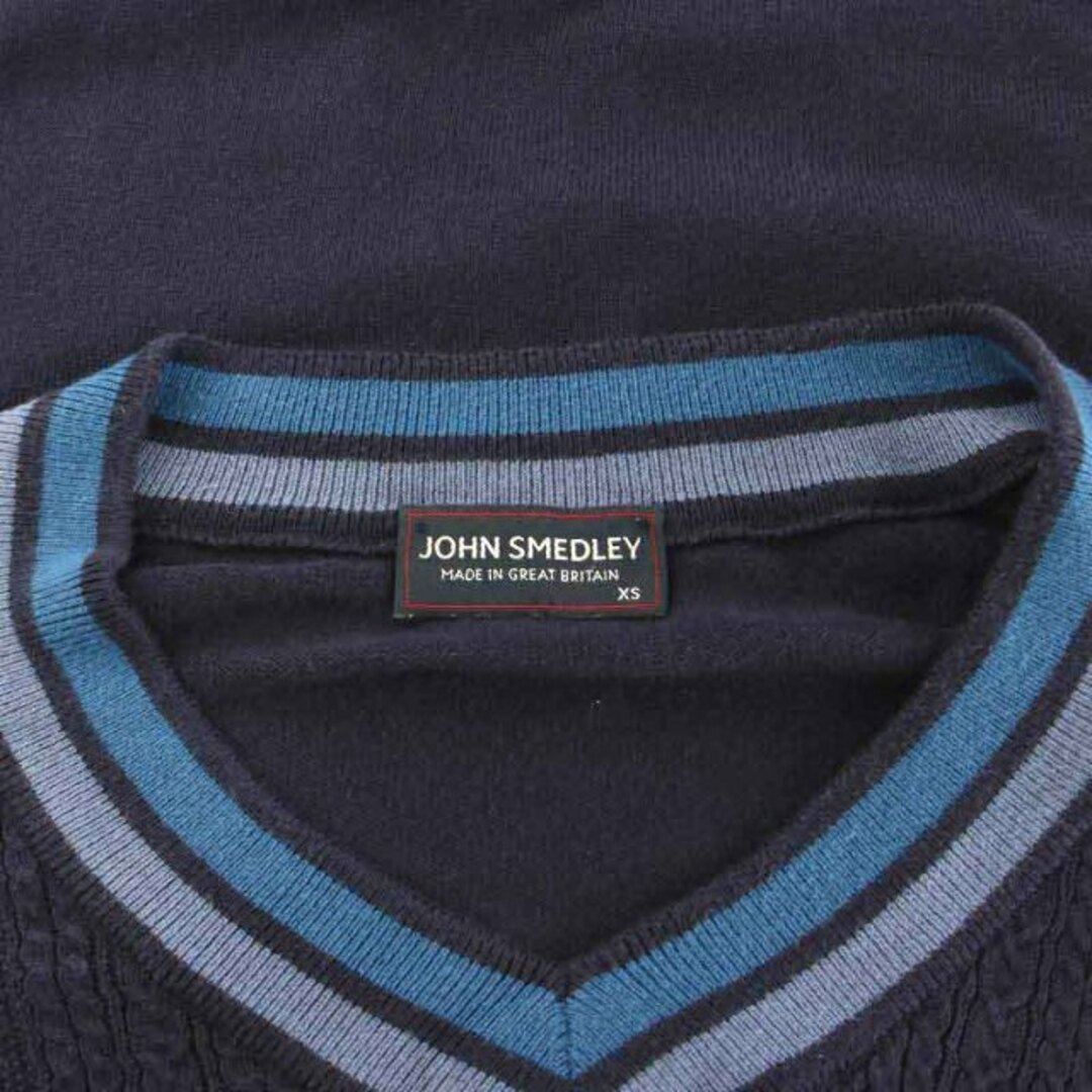 JOHN SMEDLEY(ジョンスメドレー)のJOHN SMEDLEY ケーブルニット セーター 長袖 Vネック XS 紺 青 メンズのトップス(ニット/セーター)の商品写真