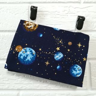 ★オーダーメイド★ ネイビー 宇宙惑星柄 ☆ クリップ付 ☆ 移動ポケット(外出用品)