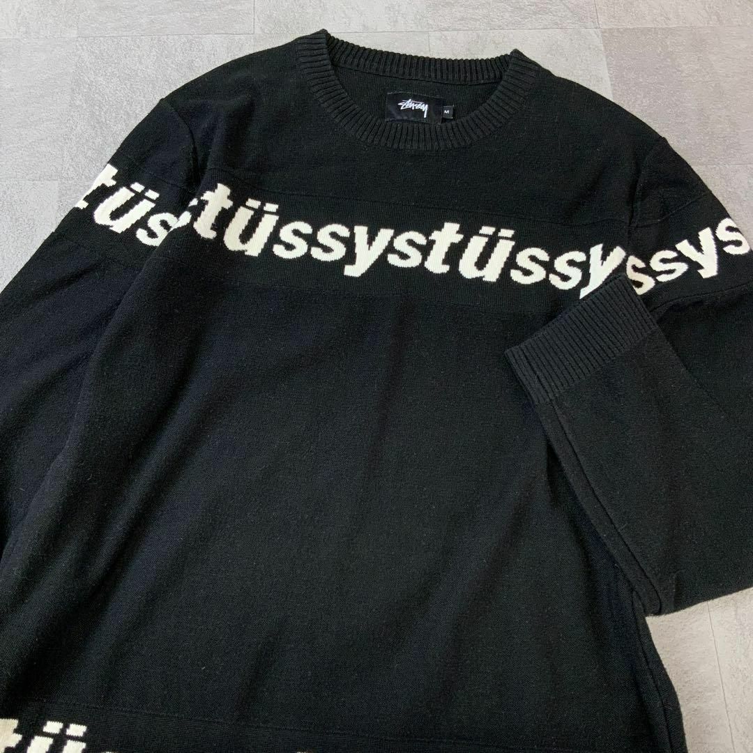 STUSSY(ステューシー)の美品 STUSSY ステューシー ロゴボーダー コットンニット ブラック レディースのトップス(ニット/セーター)の商品写真