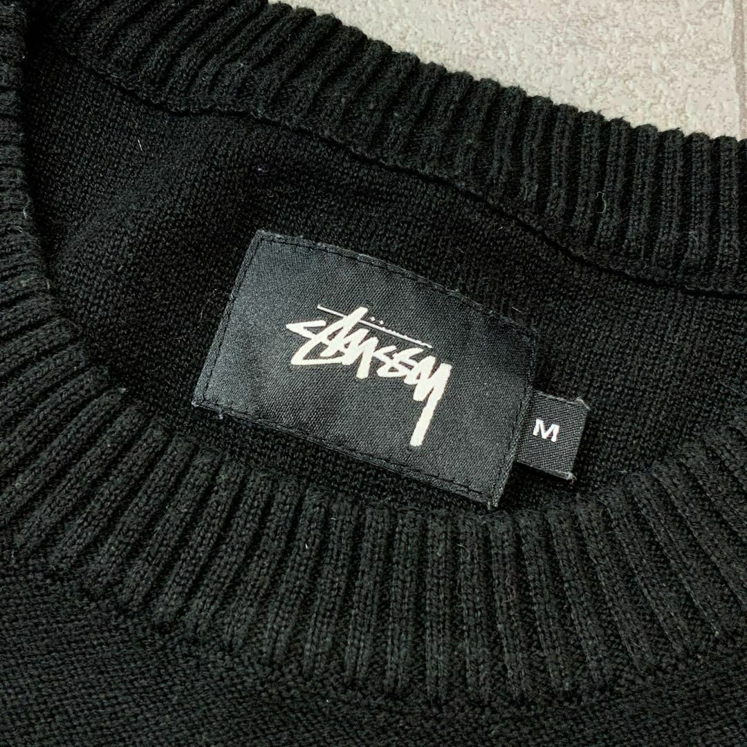 STUSSY(ステューシー)の美品 STUSSY ステューシー ロゴボーダー コットンニット ブラック レディースのトップス(ニット/セーター)の商品写真