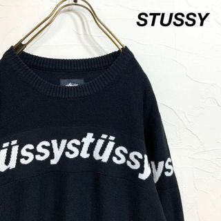 ステューシー(STUSSY)の美品 STUSSY ステューシー ロゴボーダー コットンニット ブラック(ニット/セーター)