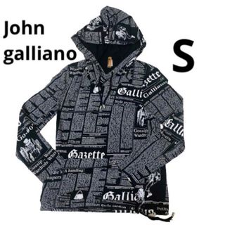 未使用品△John Galliano ジョンガリアーノ AUQ304S ニュースペーパー柄 コットン100％ 長袖 シャツ メンズ ダークネイビー×ブラック系 54