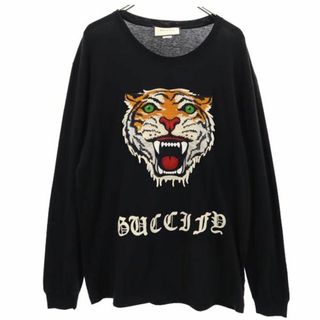 グッチ(Gucci)のグッチ イタリア製 タイガー刺繍 長袖 Tシャツ XL ブラック系 GUCCI ロンT メンズ 古着 【231117】(Tシャツ/カットソー(七分/長袖))