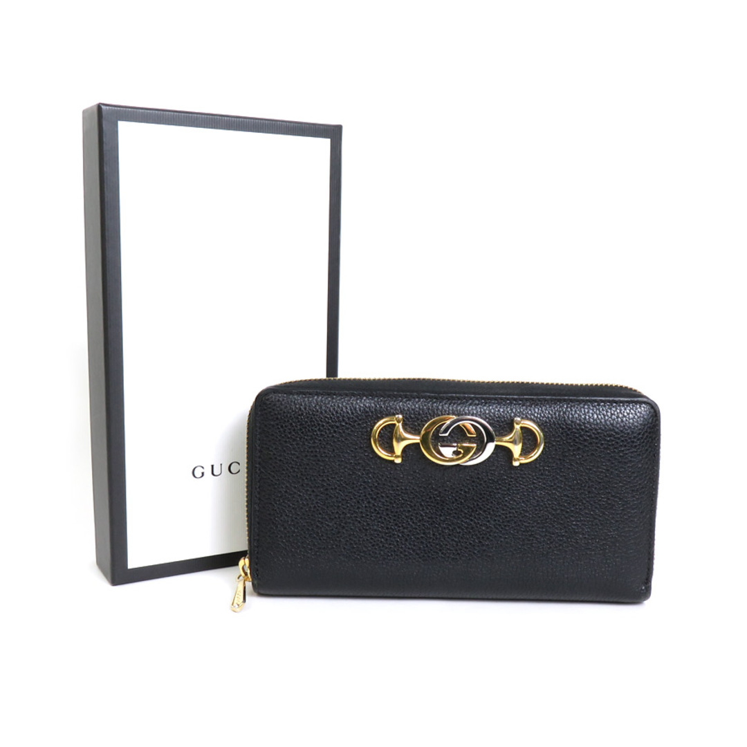 グッチ GUCCI 財布 長財布 ラウンドファスナー レザー 黒-