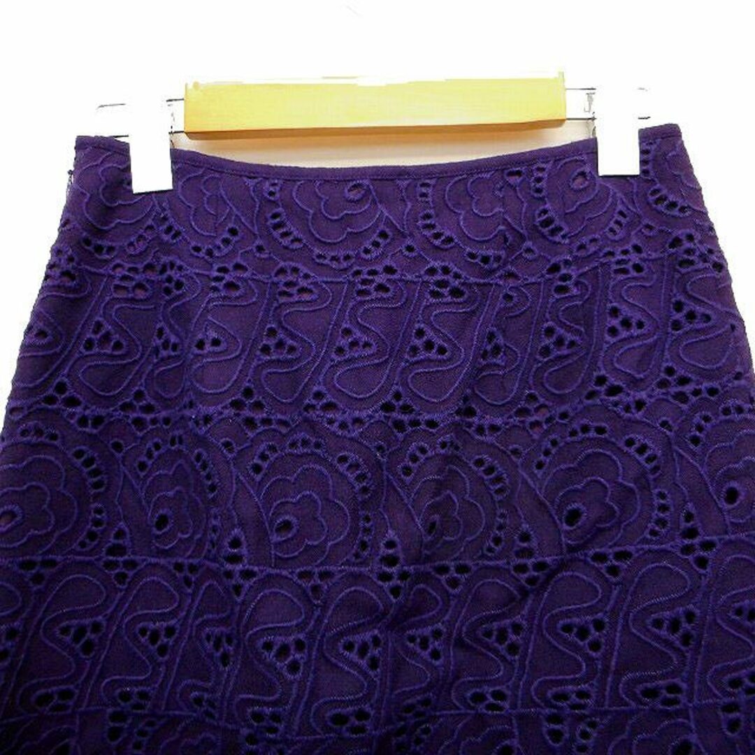 ANAYI(アナイ)のアナイ ANAYI 台形 スカート 膝丈 刺繍 総柄 ウール 毛 34 パープル レディースのスカート(ひざ丈スカート)の商品写真