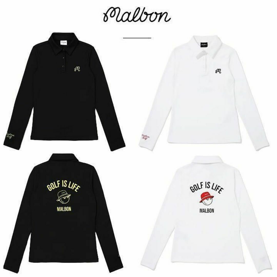 Mホワイトマルボン ゴルフ ポロシャツ 長袖 malbon シャツ レディース【S～L】