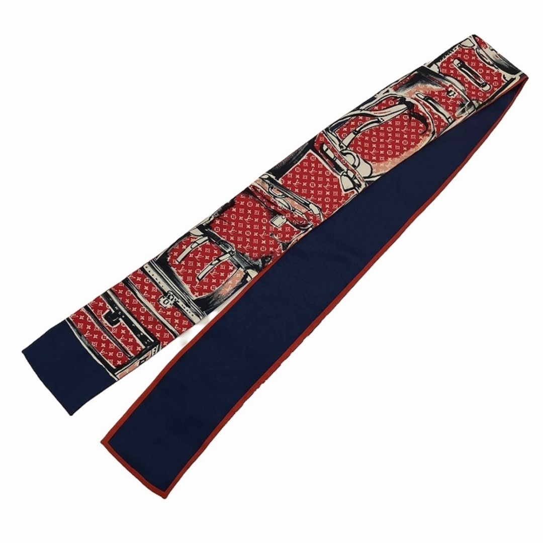 ルイヴィトン 美品 バンドー トランク モノグラム スカーフ シルク 赤 紺メンズ