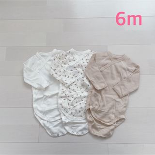 プチバトー(PETIT BATEAU)のプチバトー　長袖あわせボディ3枚組　6m(ロンパース)